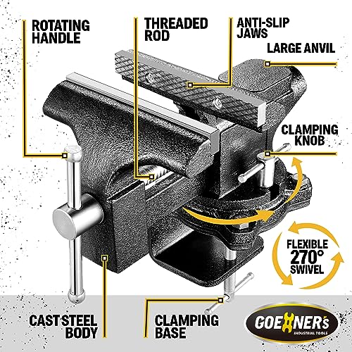 Dual-Purpose Bench Vise 6”, Heavy Duty Clamp-on Table Vise Made with 60,000PSI Forged Steel, 270° Swivel Base, Portable Vice for Workbench, Woodworking, Home Workshop and DIY Jobs 3 Dual-Purpose Bench Vise 6”, Heavy Duty Clamp-on Table Vise Made with 60,000PSI Forged Steel, 270° Swivel Base, Portable Vice for Workbench, Woodworking, Home Workshop and DIY Jobs - Image 3