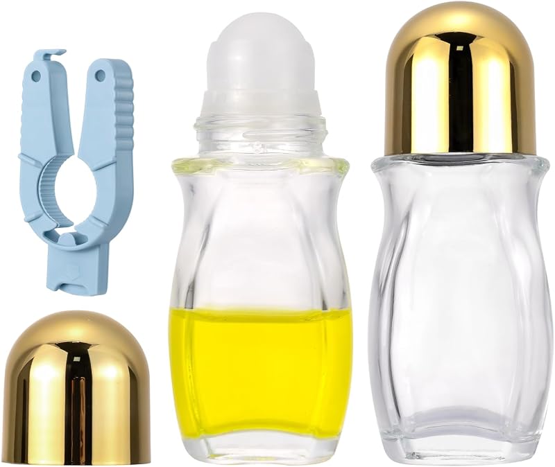 Frascos roll-on de vidro Kesell 50 mL com abridor, pacote com 2