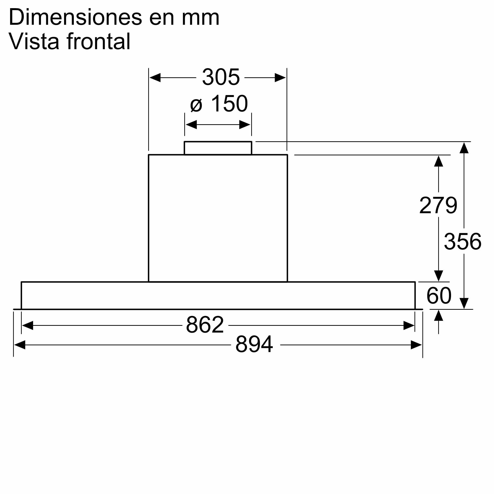 Balay – Campana Extractora Decorativa Integrable, 90 cm de ancho, 3 potencias de extracción, Instalación en Salida de Humos o Recirculación, Acero Inoxidable, 3BD896MX