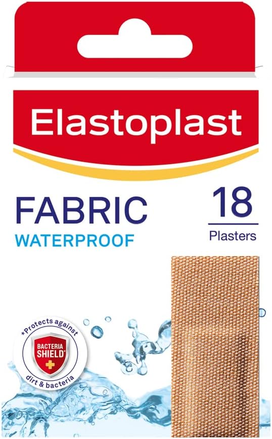 18 Waterproof Fabric Plaster Strips (18 Strips), Large Pack of Fabric, Breathable, Waterproof