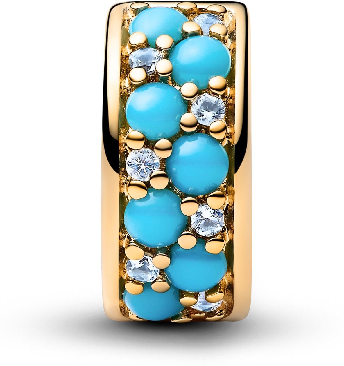 PANDORA Moments Aquablaues Clip-Charm aus 14 Karat Vergoldetem Sterling Silber mit eisblauen und capriblauen Kristallen, Kompatibel Moments Anhänger, 763902C01