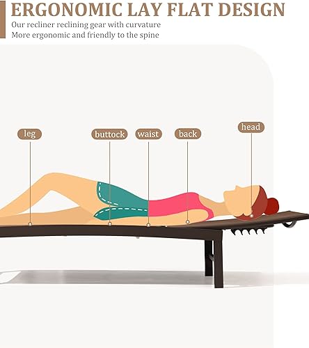 Miniatura 6 de VredHom - Juego de 2 sillas reclinables de aluminio para patio, tumbonas para todo tipo de clima, con 5 respaldos ajustables y posiciones planas