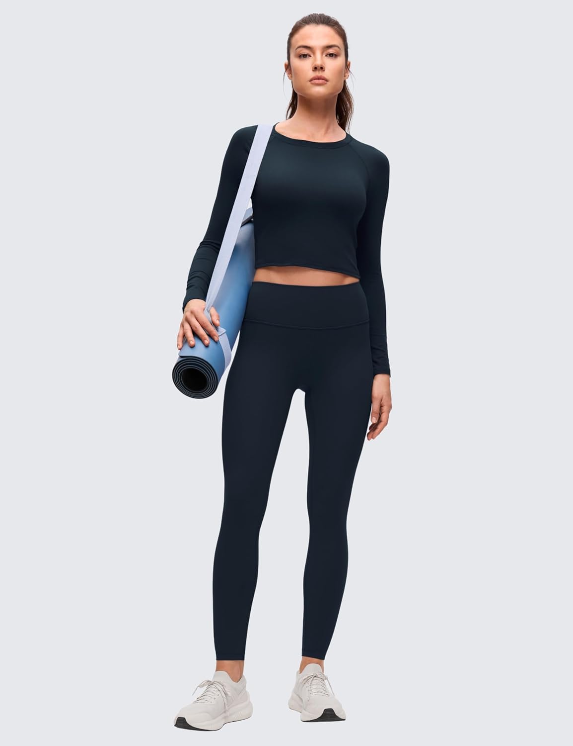 CRZ YOGA Brushed Workout Long Sleeve Shirts for Women - Warm Athletic Running Gym Yoga Tops Breathable Crop Crewneck Tees