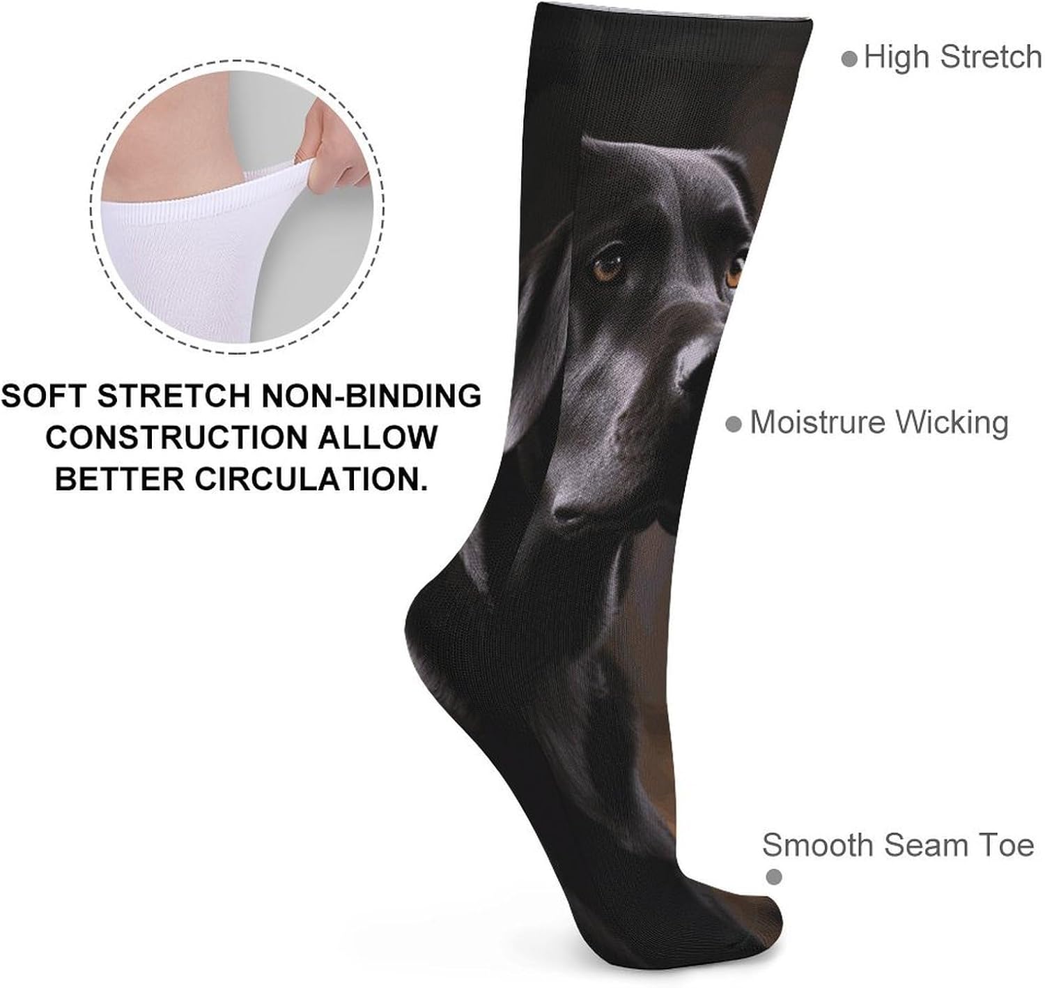 Black Labrador Crew Socks Soft Thermal Socks | Socks for Men Women-Casual Wicking,High Stocking for Sports Running-Long Thin Tube Sports Breathable