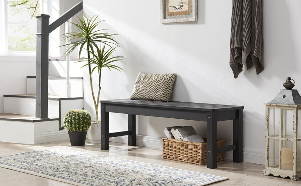 Miniatura 2 de Psilvam Knight - Juego de 2 bancos de madera de polietileno para exteriores, banco de jardín sin espalda, resistente a la intemperie que nunca se