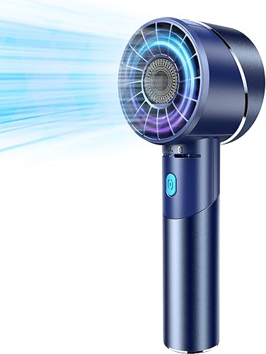 Ventilador de mano, mini ventilador turbo portátil pequeño, recargable con 4 ventiladores personales de alta velocidad, tiempo de funcionamiento