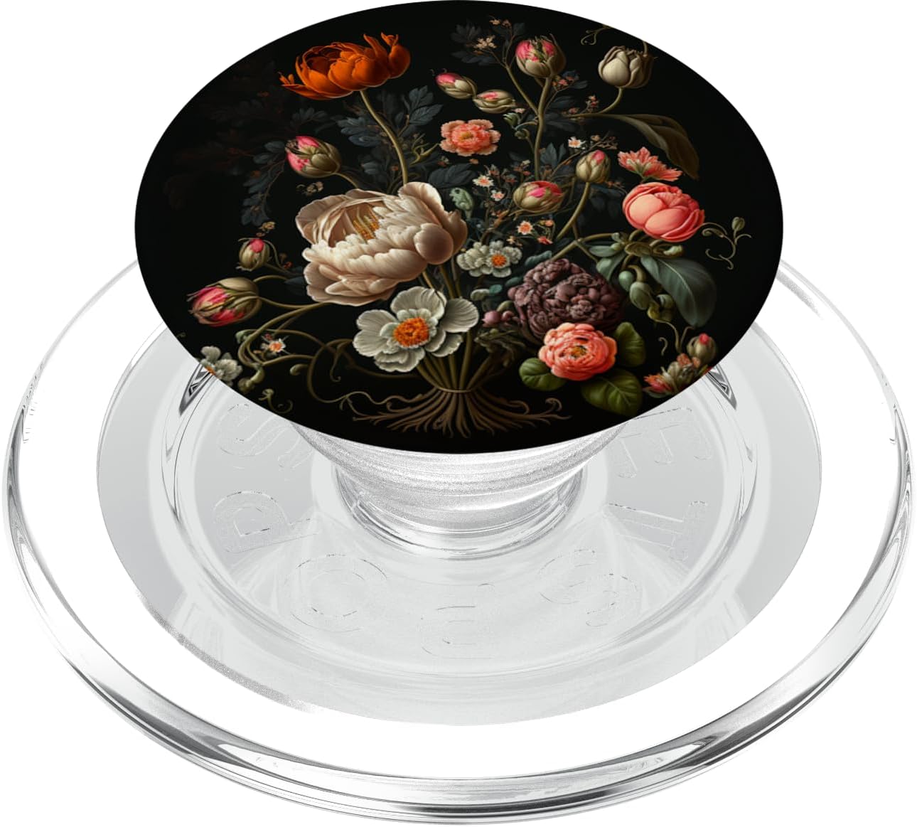 Rose And Tulip Elegant Blossom Flowery Botanical on Black PopSockets MagSafe PopGrip for iPhone
