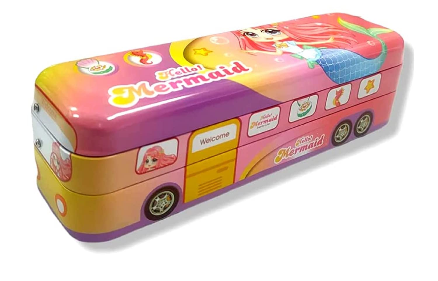 Peeplvalue Pack of 2 Hello Mermaid Bus Shape Pencil Box with String Operated Wheels Cartoon Printed Geometry Box for Kids (B0BMYWJRDY) Amazon Price History, Amazon Price Tracker