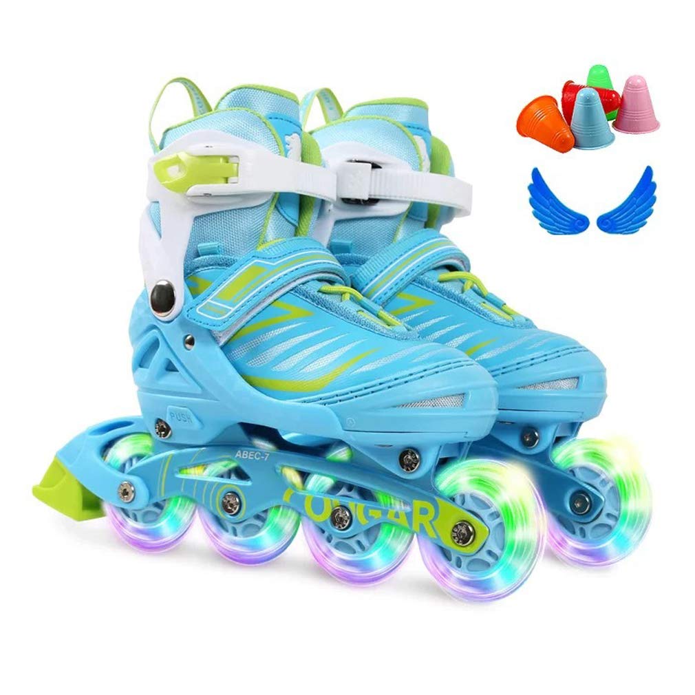 Mode Patins à roulettes pour Enfants Fille lumière LED Roues, Aux Débutants Antichoc Enfants sont Réglables Lacet Triple Roue PU Résistante à l'usure Enfants