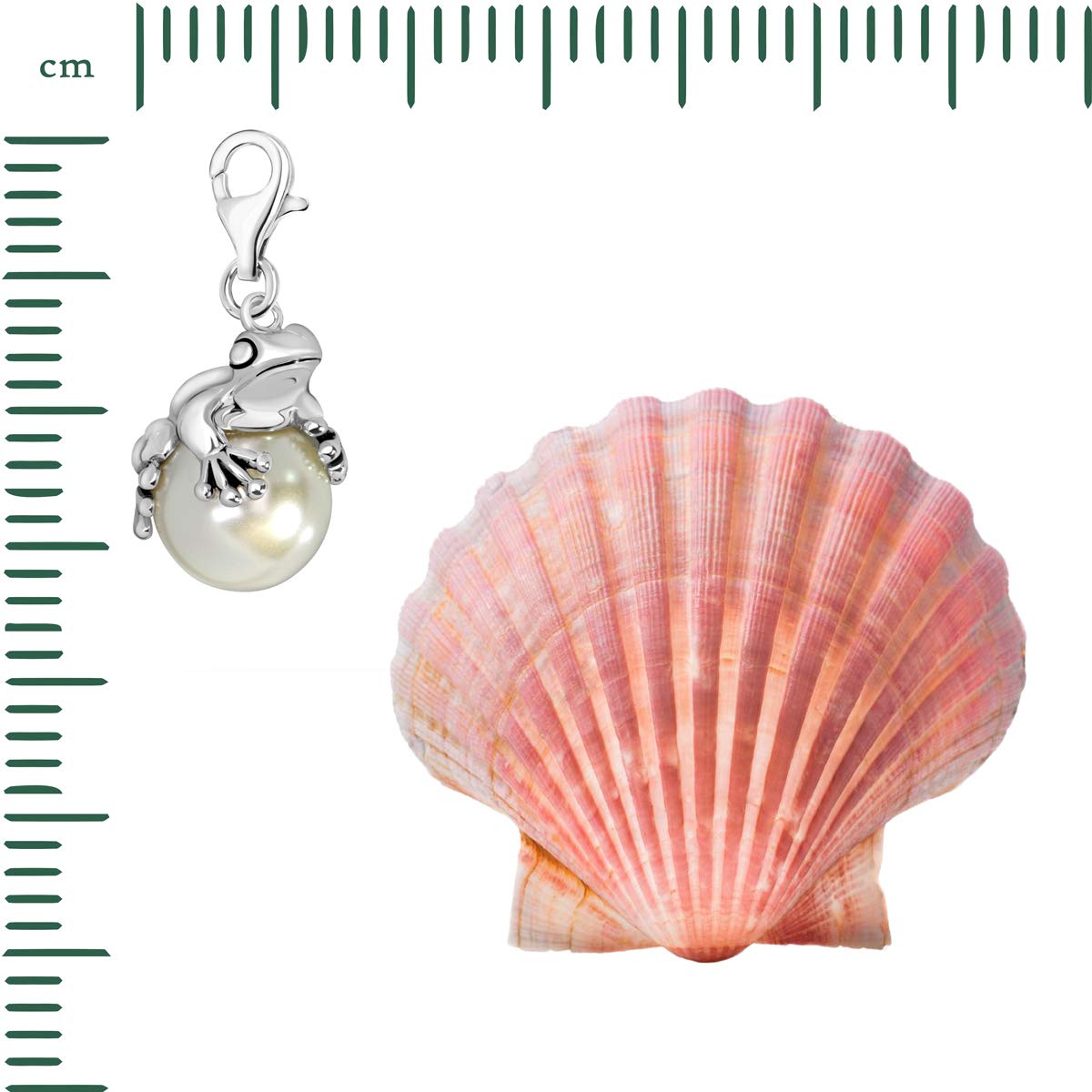 Quiges Charm con Cierre Rana en Perla Plateado Abalorios Joyería de Mujer