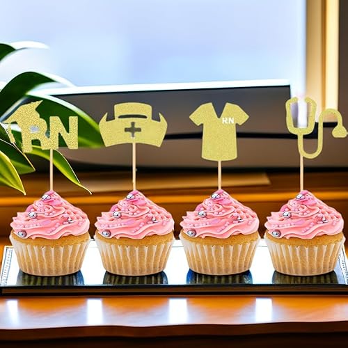 Miniatura 3 de BoningNEW 24 piezas de decoración de cupcakes de enfermería, graduación para enfermeras, fiestas temáticas de enfermería, escuela médica, fiesta de