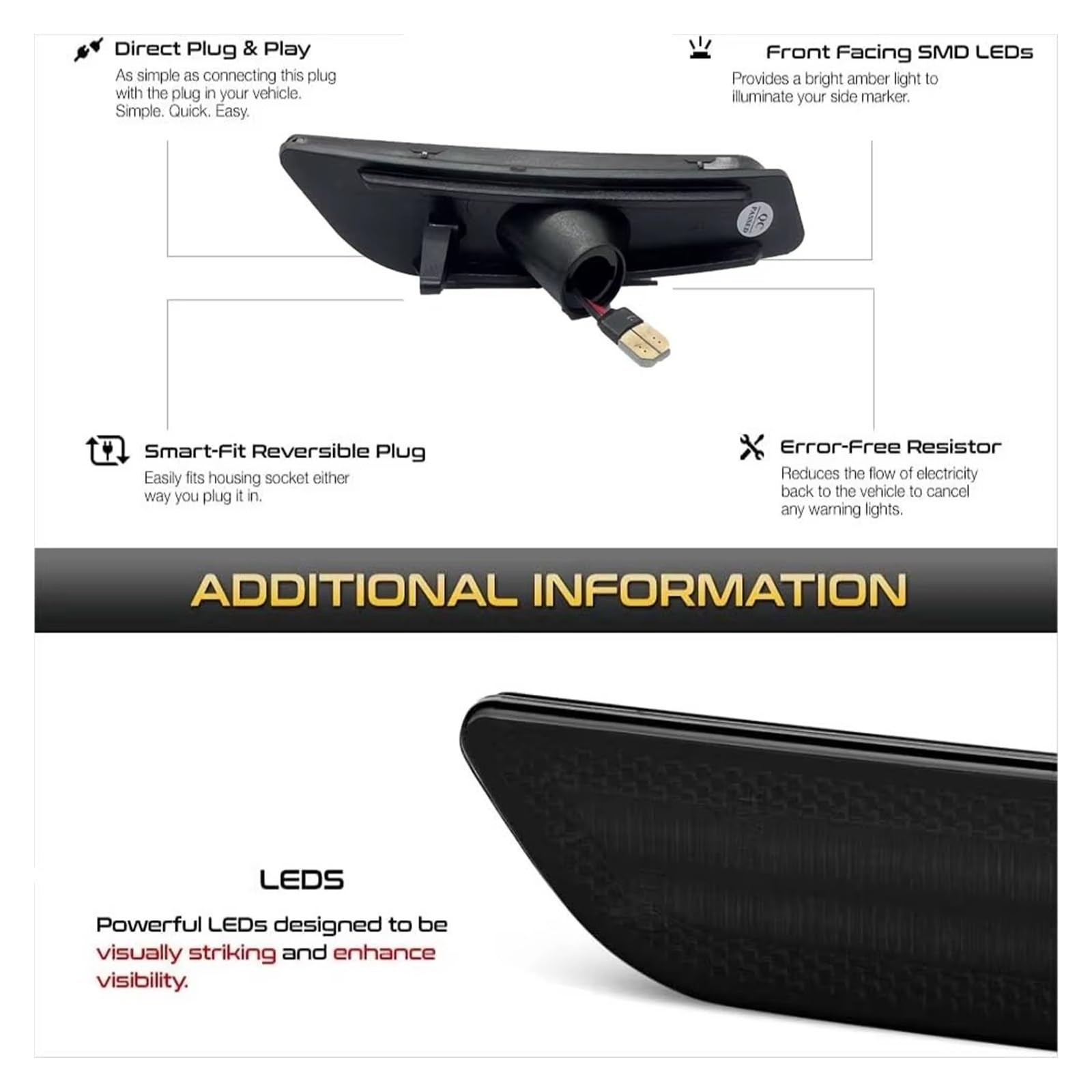 Intermitente lateral Luces LED Posición Lateral Parachoques Delantero 2 Piezas Para Cadillac CTS 2003 2004 2005 2006 2007 CTS V 2003-2007 Accesorios Iluminación Coche Luz Señal Giro