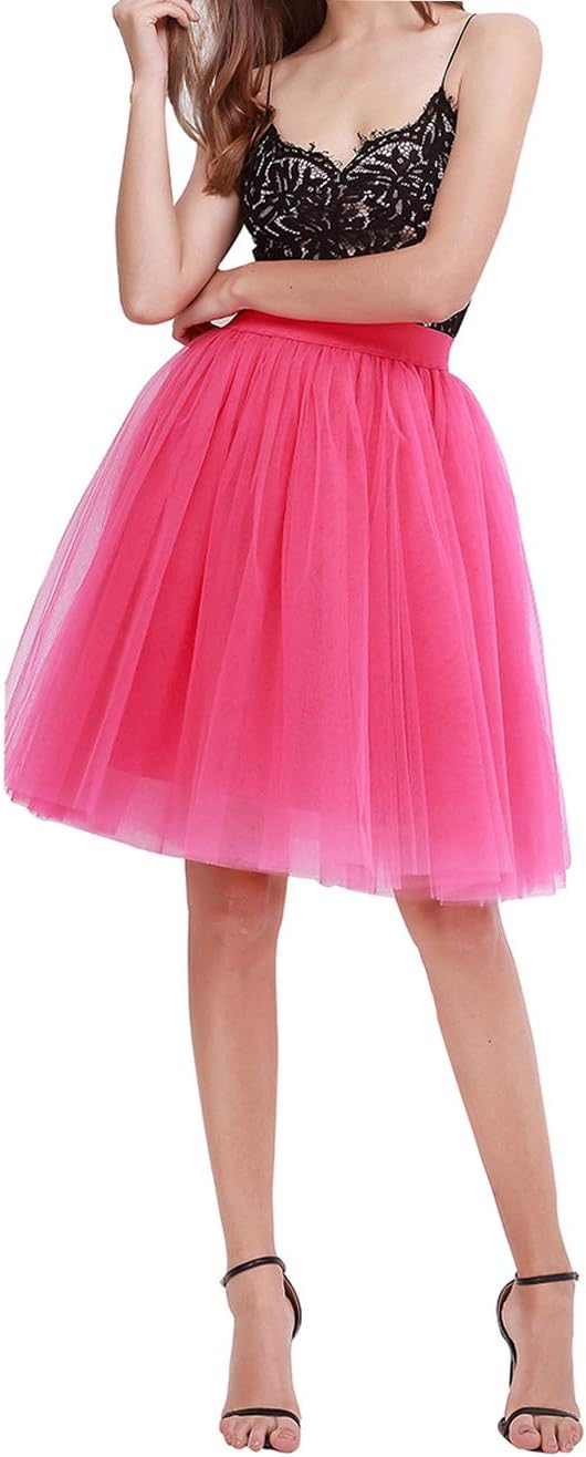 FEOYA Women Tutu Skirts 5 Layered Knee Length Tulle Skirt A-line Pleated Princess Skirts Evening Gown Prom Wedding Skirt