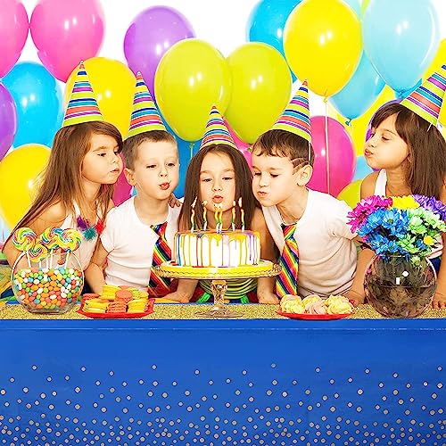 Image of Irenare Tablecloth and Sequin Table Runner Set Polka Dots Confetti Table Cover Dining Plastic Tablecloths Glitter Decorations for Birthday Wedding Anniversary Party Supplies(Blue, Gold,4 Pcs)