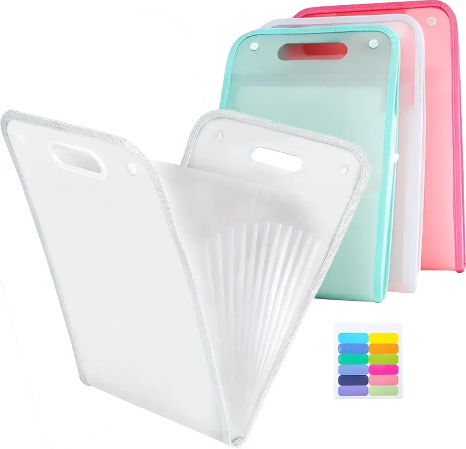 Pasta Organizadora A4 12 Divisórias Ideal para Estudantes Escritório e Concursos Presente Volta às Aulas e Profissionais por Elástico e Etiquetas Organize Documentos (Branco)