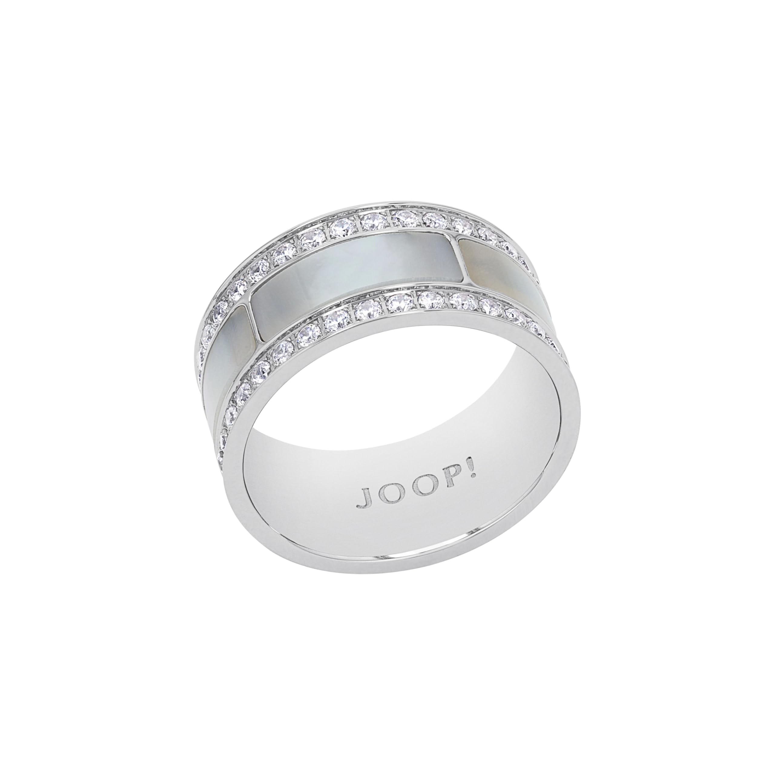 JOOP! Ring Edelstahl Perlmutt Damen Ringe, mit Zirkonia synth., Weiß, Kommt in Schmuck Geschenk Box