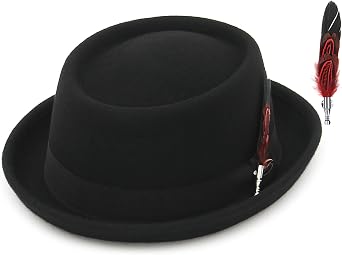 GEMVIE Pork Pie Hat for Mens Womens 100% Wool Felt Fedora Trilby Hat Adult Unisex Porkpie Hats