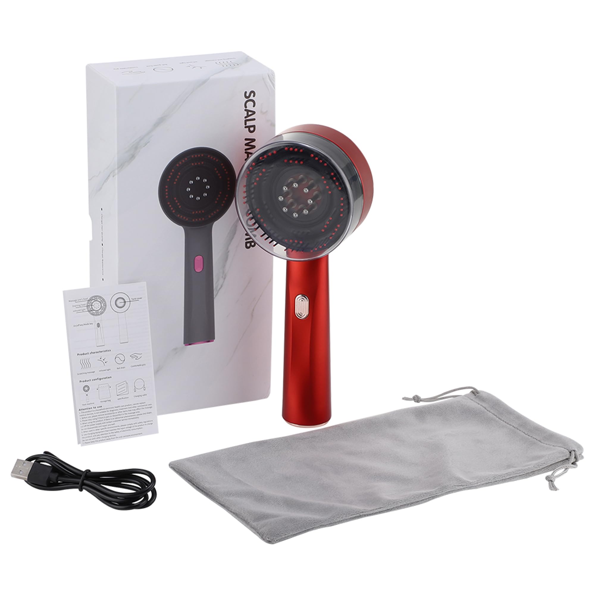 Massaggiatore per capelli a luce rossa per cuoio capelluto, massaggiatore elettrico, massaggiatore per capelli, massaggiatore per capelli (rosso)