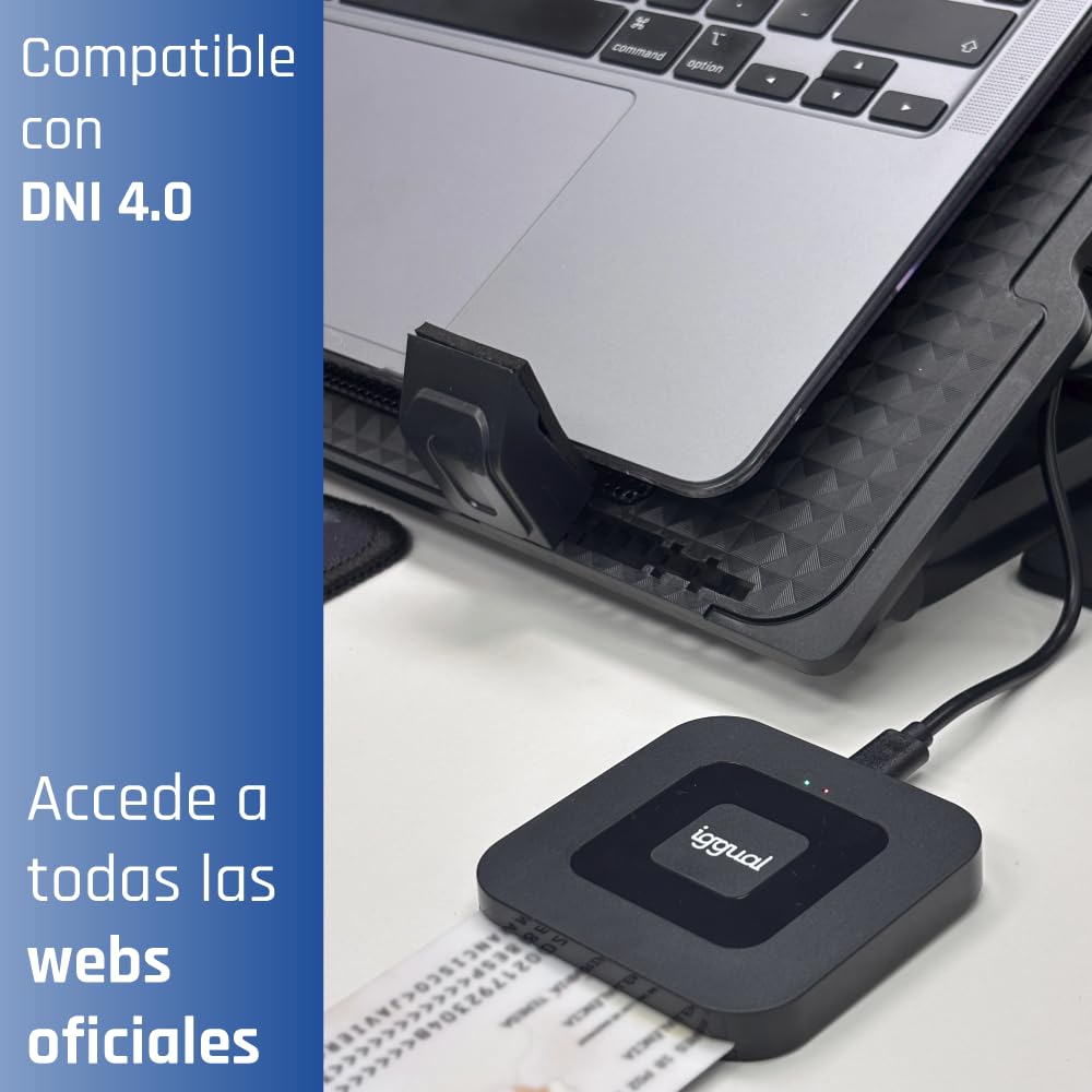 Iggual Lector DNI Electrónico y Tarjetas Inteligentes - Conexión Entrada Tipo C - Admite Cables de Salida USB-A y USB-C - Compatible DNIe 4.0 - Velocidad de Lectura 420 kbps - Windows, macOS y Linux