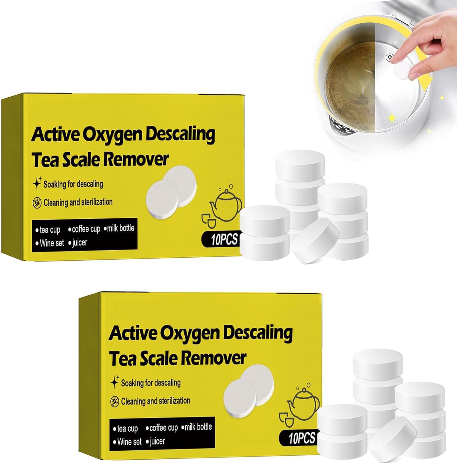 10Pcs/Box Active Oxygen Descaler, Active Oxygen Tea Stain Remover for Scale Cleaning, Active Oxygen Descaling Bubble Remover, Active Oxygen Tea Set Cup Multi-Purpose Descaler (2 Boxes)