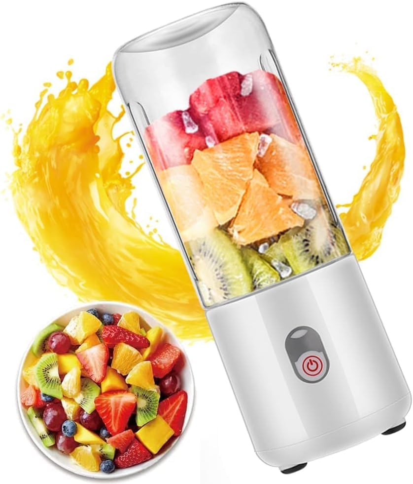 Portable Blender,500ML Mini Blender for Smoothie/Fruit/Milk Shakes,USB Rechargeable Battery Mini Mixer,BPA Free,6 Blades 20000rpm for Home/Office/Gym-RZTZDG (White)