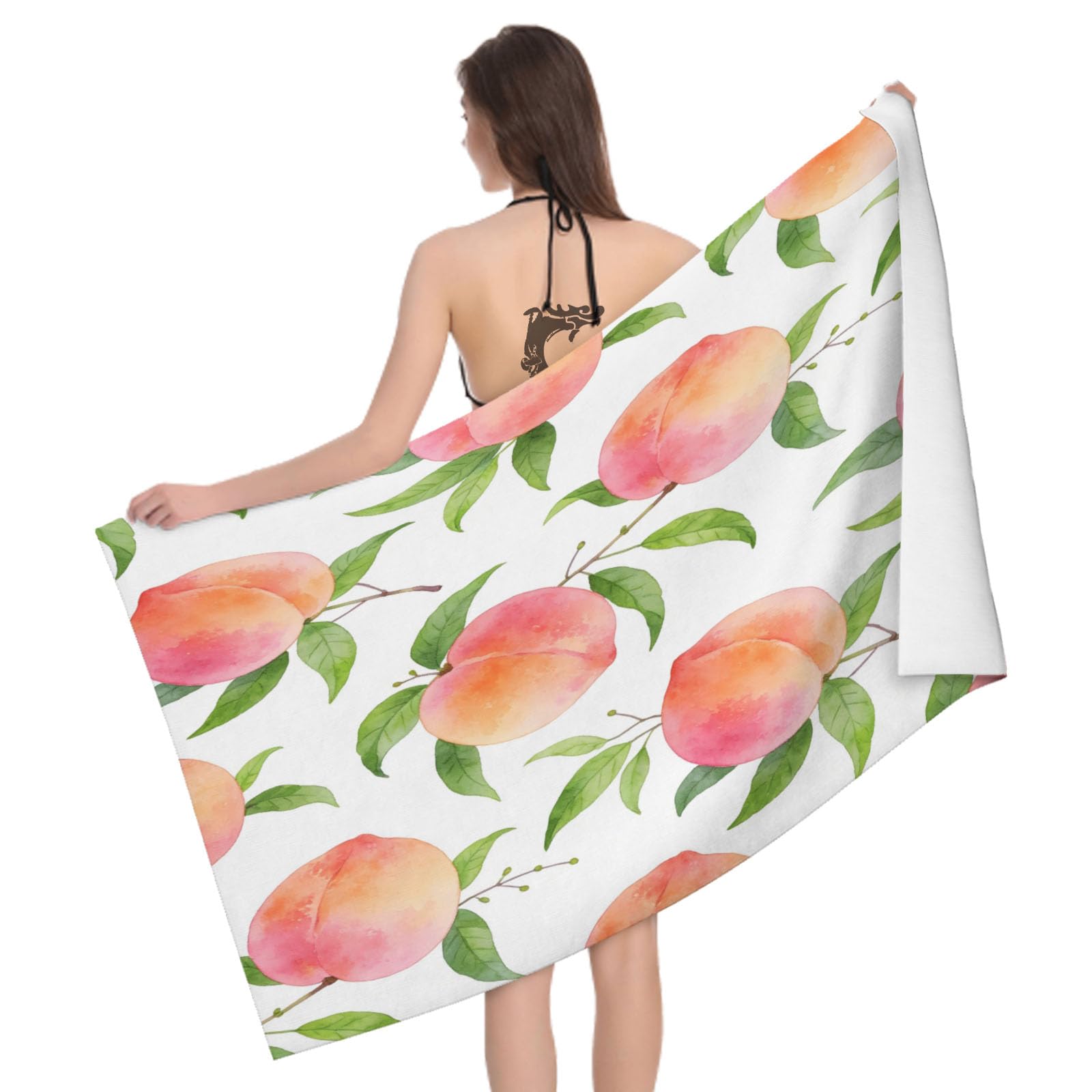 Leichong 3D Peach Beach Towel Microfiber Soft Quick Dry for Adults, Cartoon Fruit Bath Towel Lightweight Soft Absorbent for Travel Swimming Pool Sports, 75 x 150 cm