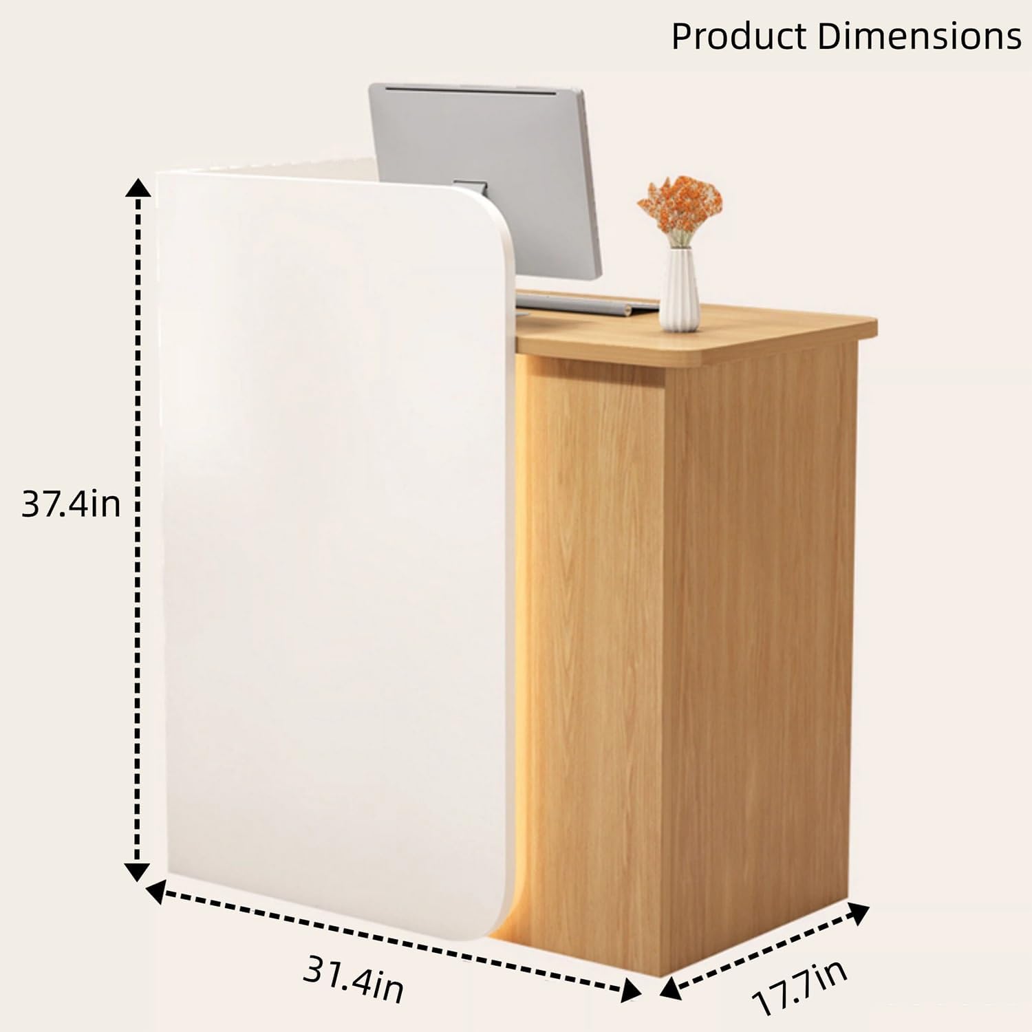 32 Inch Reception Desk, Modern Reception Table with LED Light, Front Counter Desk with Lockable Drawer, Checkout Counter for Lobby, Salon, Retail, Home Office, Reception Room