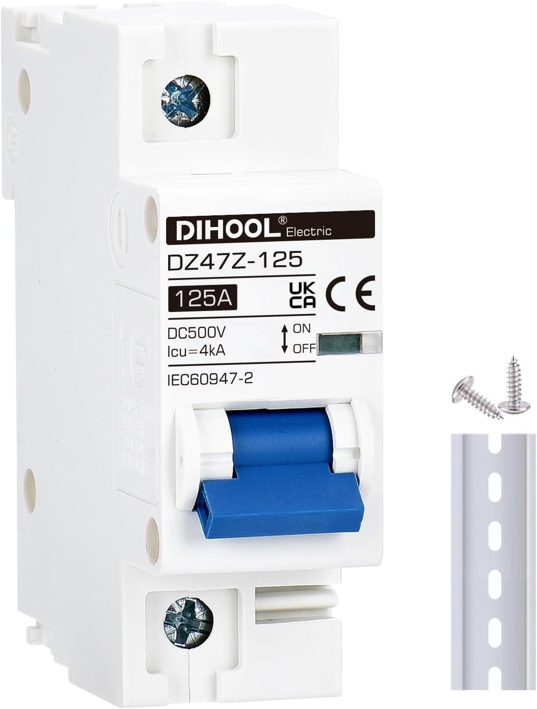 DIHOOL 1P 125 amp Solar DC Isolator Switch DC Miniature Circuit Breaker PV Disconnect Switch Fuse For Solar Energy Photovoltaic