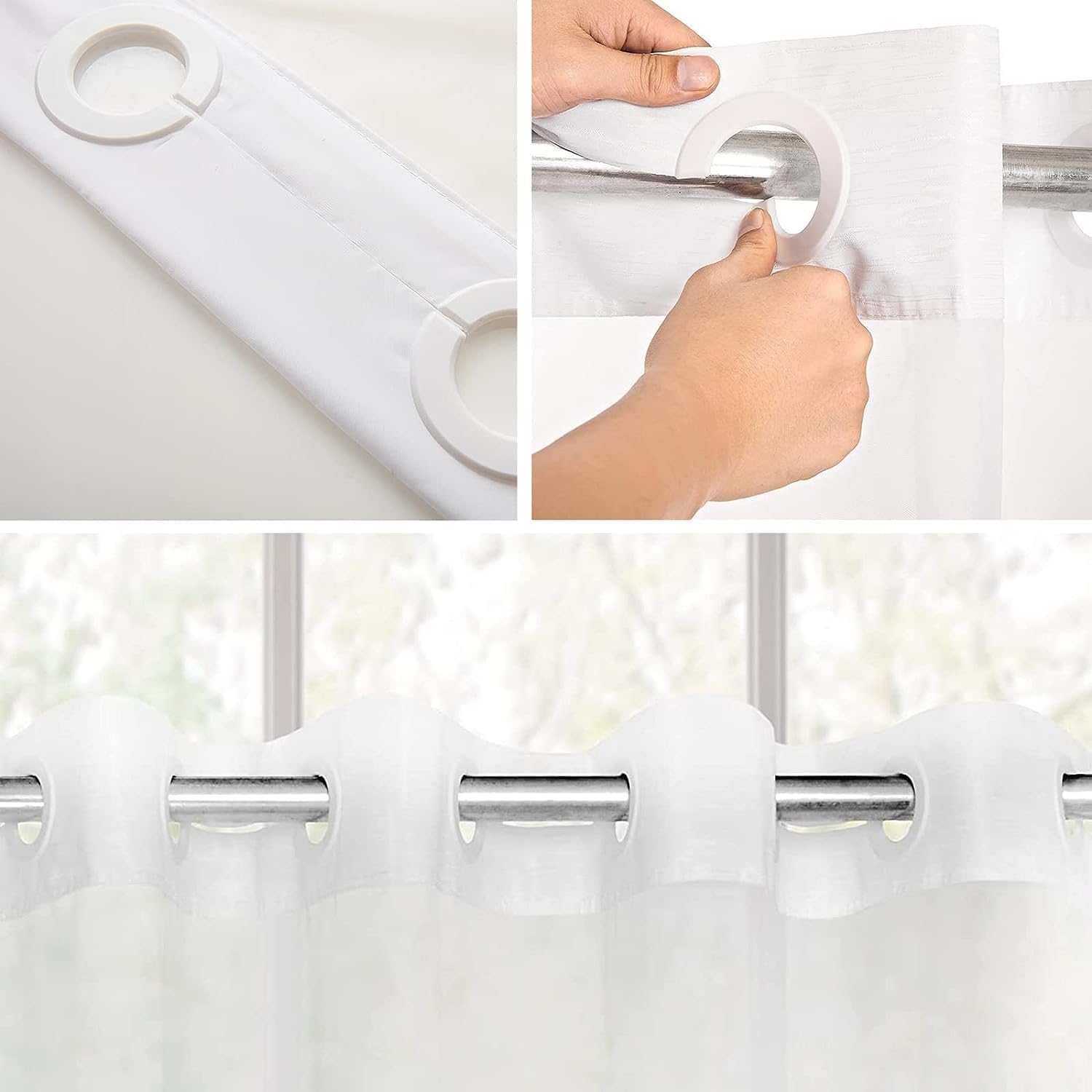 Vintage Mushroom No Hook Shower Curtain with Snap in Liner, Botanical Fern Forest Plants Shower Curtains, See Through Top Window Detachable Liner Replacement Fabric Shower Curtain, 71 x 74 Inch