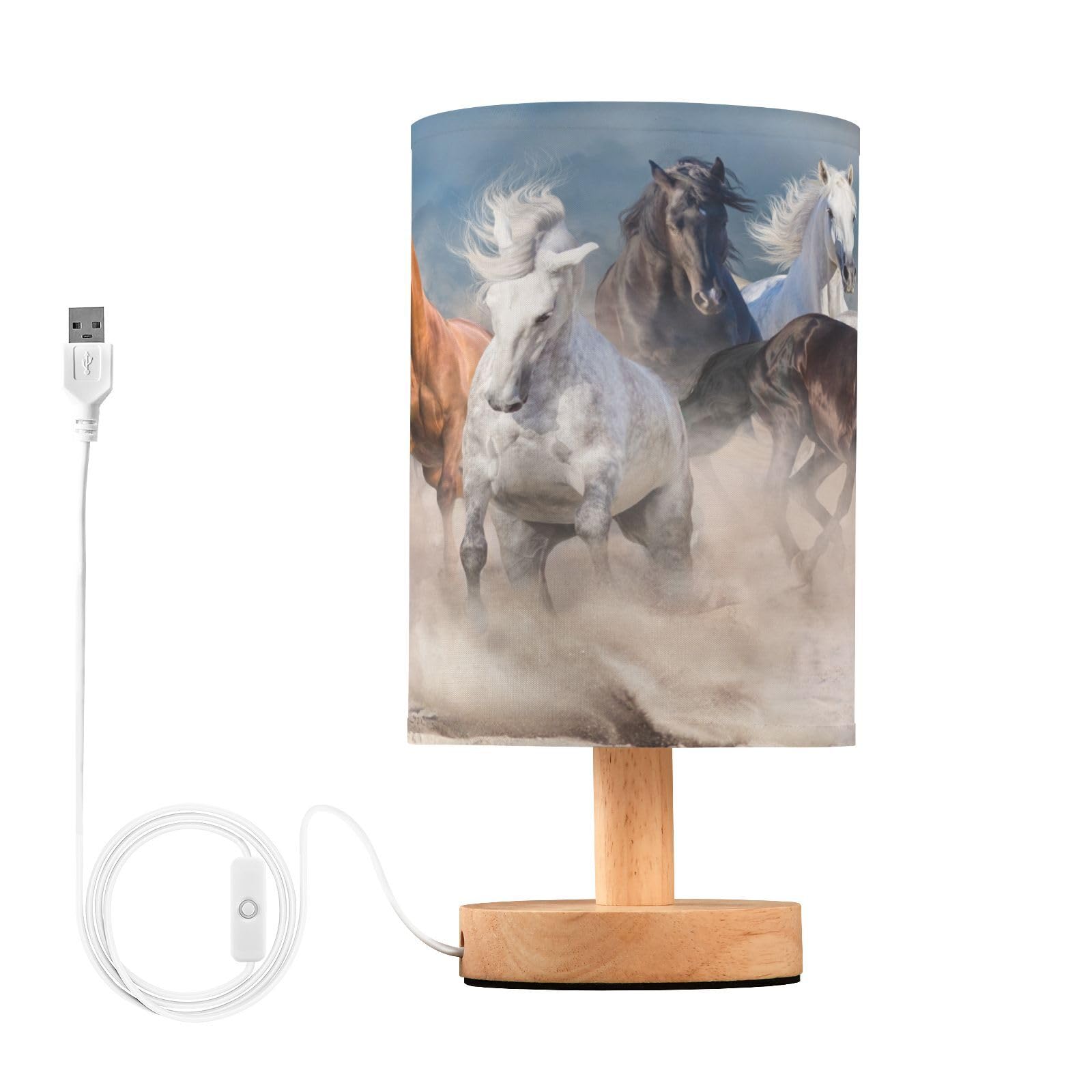 Mnsruu Bedside Table Lamp Horses Brown Horse Bedside Lamps LED Light Desk Lamp Fabric Shade Small Lamp for Bedroom Living Room (Bulb Included)