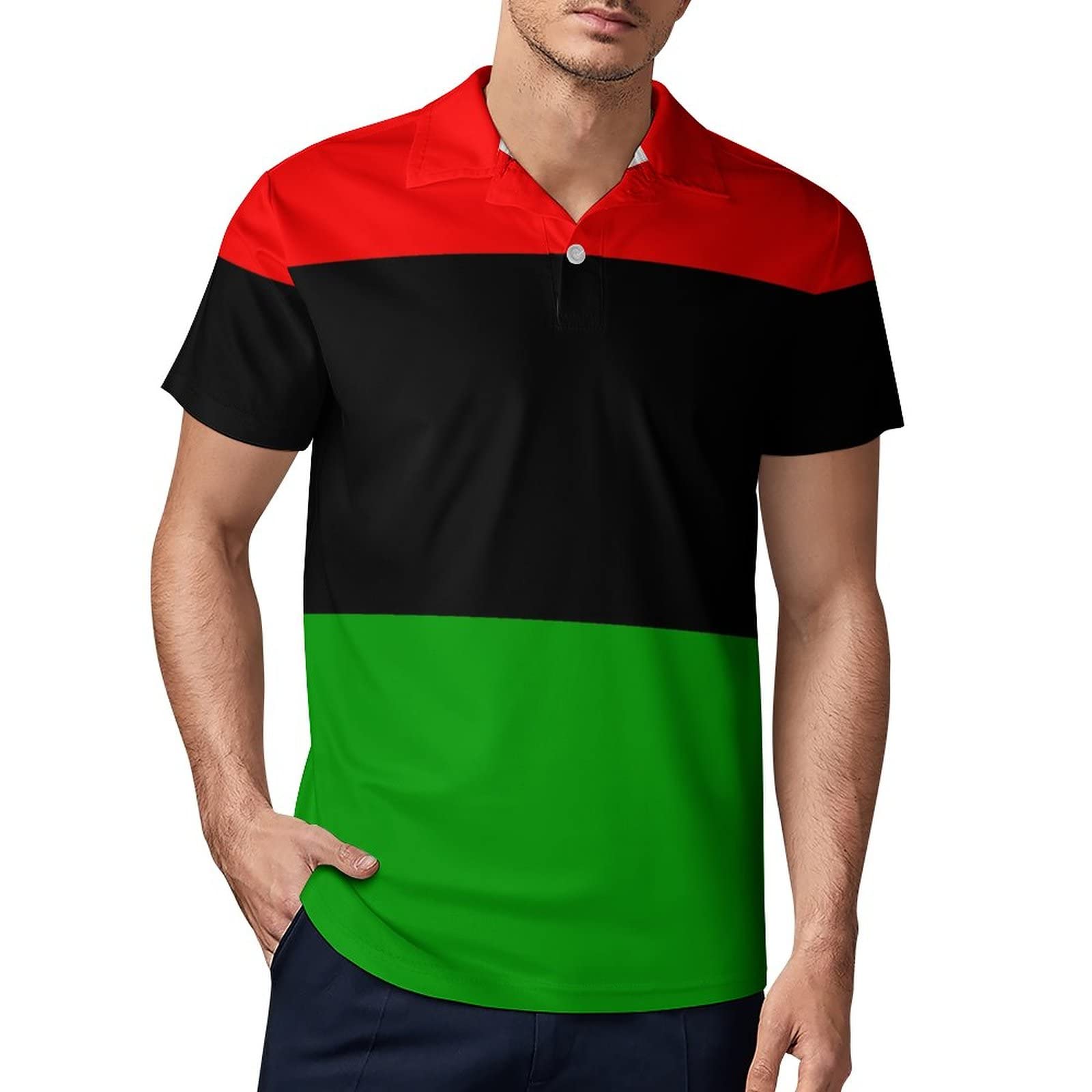 Pan African Flag Men's Golf Polo-Shirt Casual Short Sleeve T-Shirt Button Down Slim Fit Tee Tops