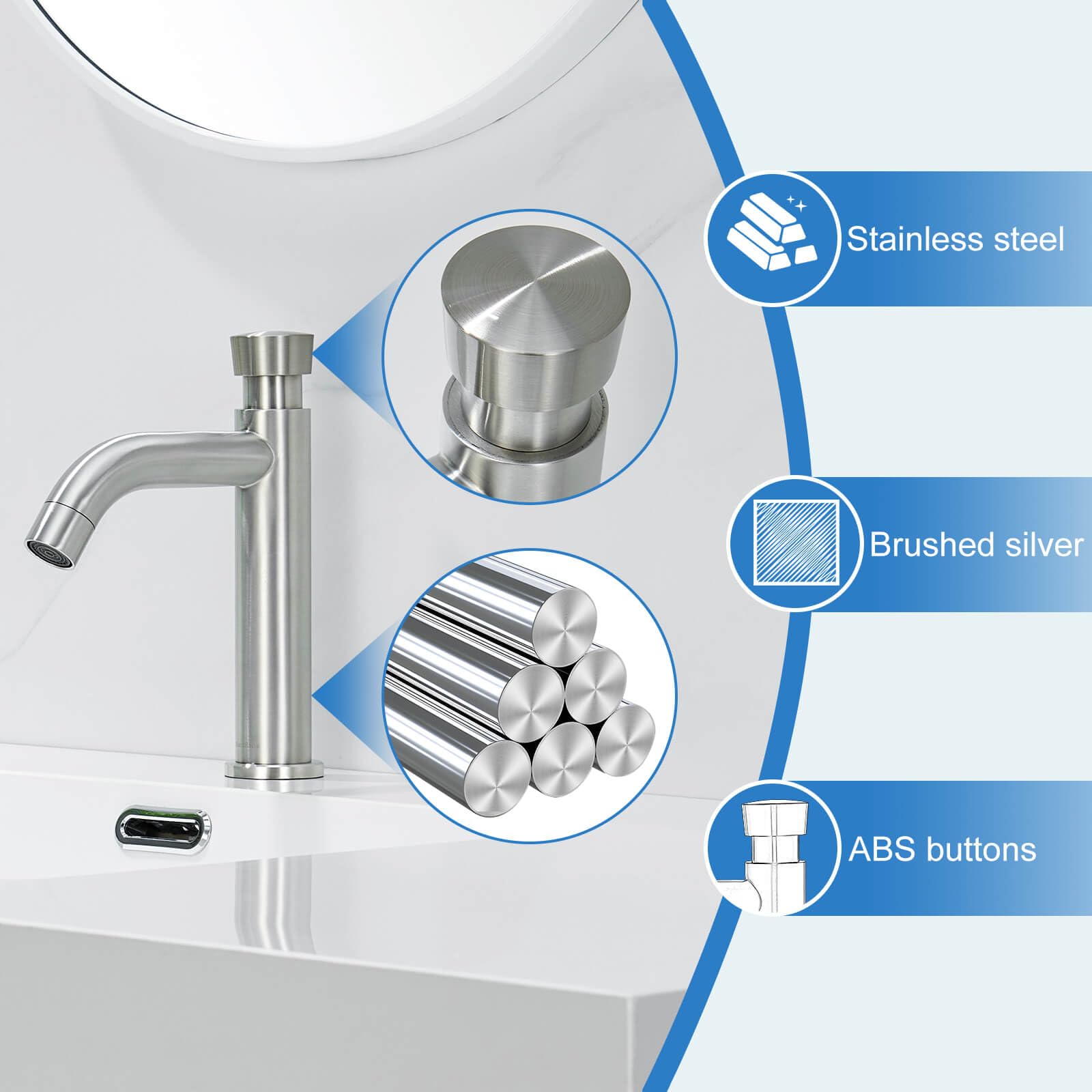 Rubinetto Lavabo Solo Acqua Fredda - Acciaio Inox Spazzolato Con Tubo 50 Cm, Design A Pressione - Foto 2