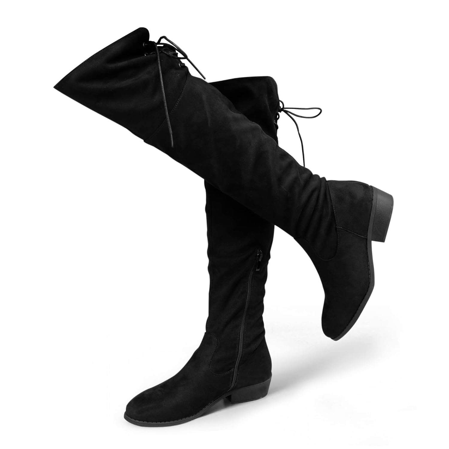 Hawkwell Womens Thigh High Fashion Boots Over The Knee Black Low Flat Heel Boots
