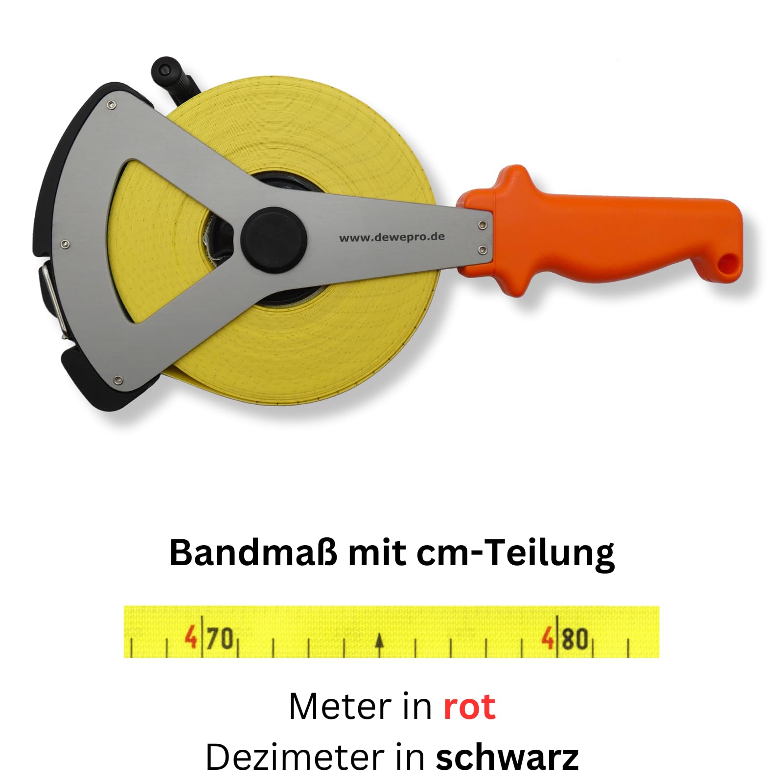 Richter Glasfaserbandmaß Bandmaß - 16mm breit mit V-Leichtmetallrahmen - Länge: 30m - Maßanfang "B" - cm-Teilung - 271V-30-B, im Set inkl. 1 St. DEWEPRO® Zollstock 2m