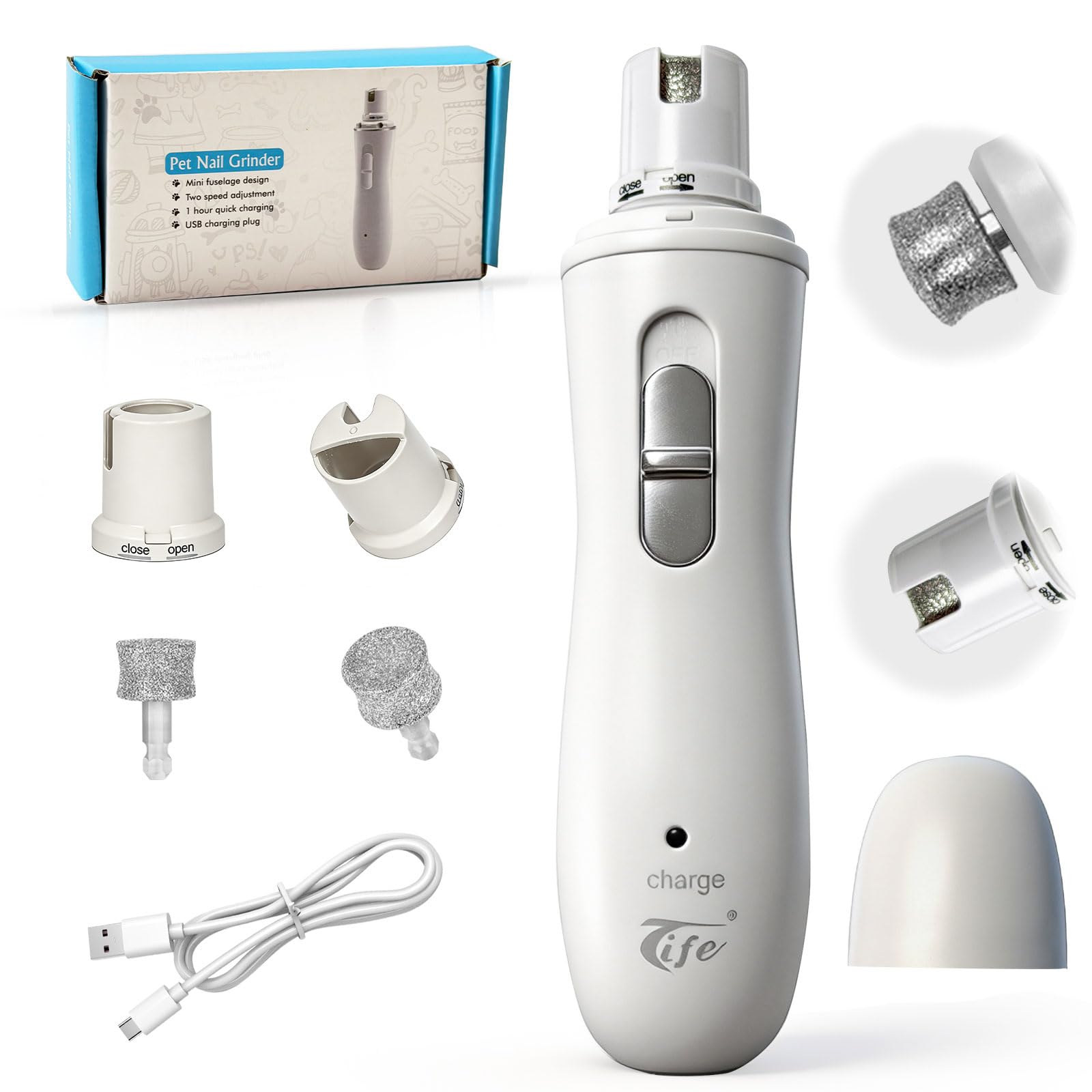 Tife Pet Nail Grinder 2 Speed Electric Rechargeable Dog Nail Trimmer Quiet and Low-Vibration Pet Nail Grinder Painless