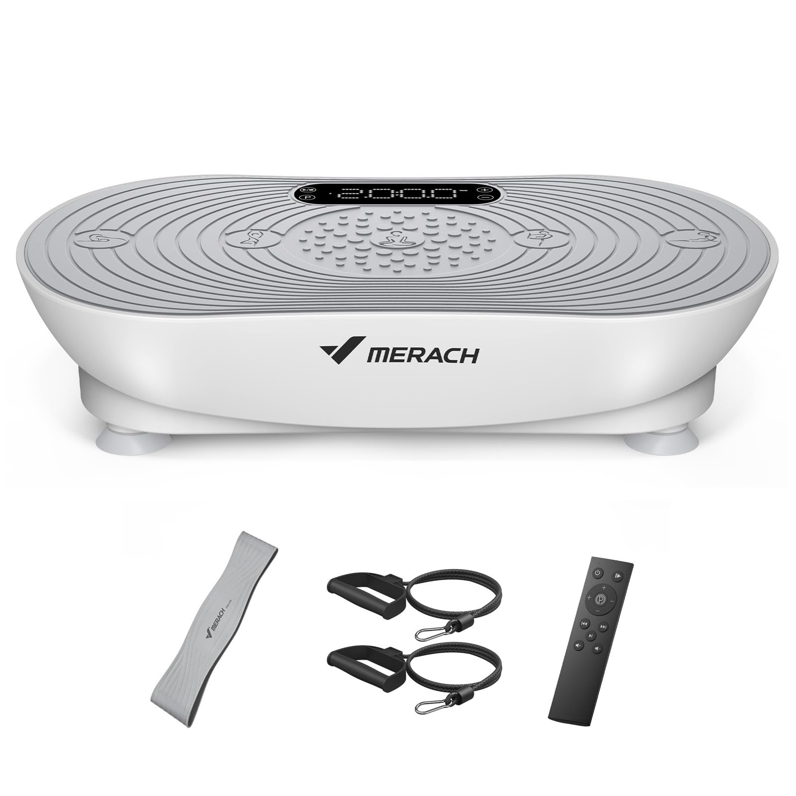 MERACH Vibrationsplatte Für Training Und Körperformung, Mit 99 Geschwindigkeitsstufen, Integriertem Bluetooth-Lautsprecher, Led-Touchscreen Und Elastischen Zugschnüren