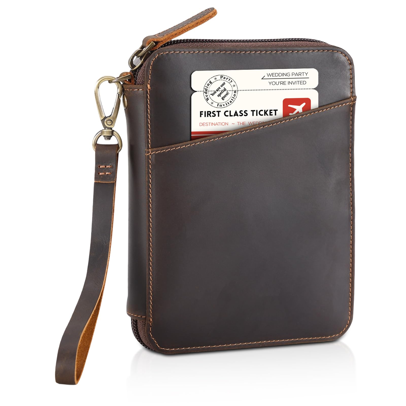 Polare Full Grain Leather Family Passport Wallet for 4 Passports, RFID Blocking Bifold Passport Cover Travel Document Organizer Holder for Women and