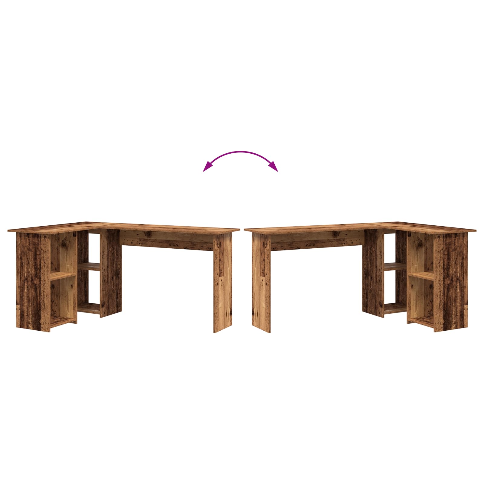 Scrivania per computer a forma di L con effetto legno antico e 3 ripiani integrati, scrivania per casa e ufficio, 120 cm x 75 cm, in robusto legno, postazione di lavoro ergonomica