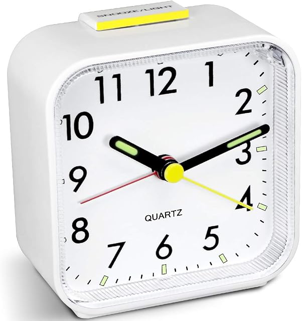 HOPSEM Silent Alarm Clock Battery Powered Non Ticking Bedside Clocks Large Display Basic Bedroom Clock Snooze Night Light Function Easy to Read Operate