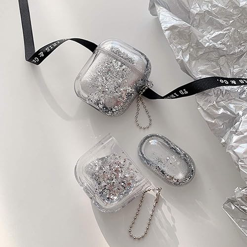 Miniatura 5 de SGVAHY Bling Quicksand - Funda compatible con Airpods 1 y 2, con lentejuelas líquidas con purpurina de lujo, funda protectora dura transparente con