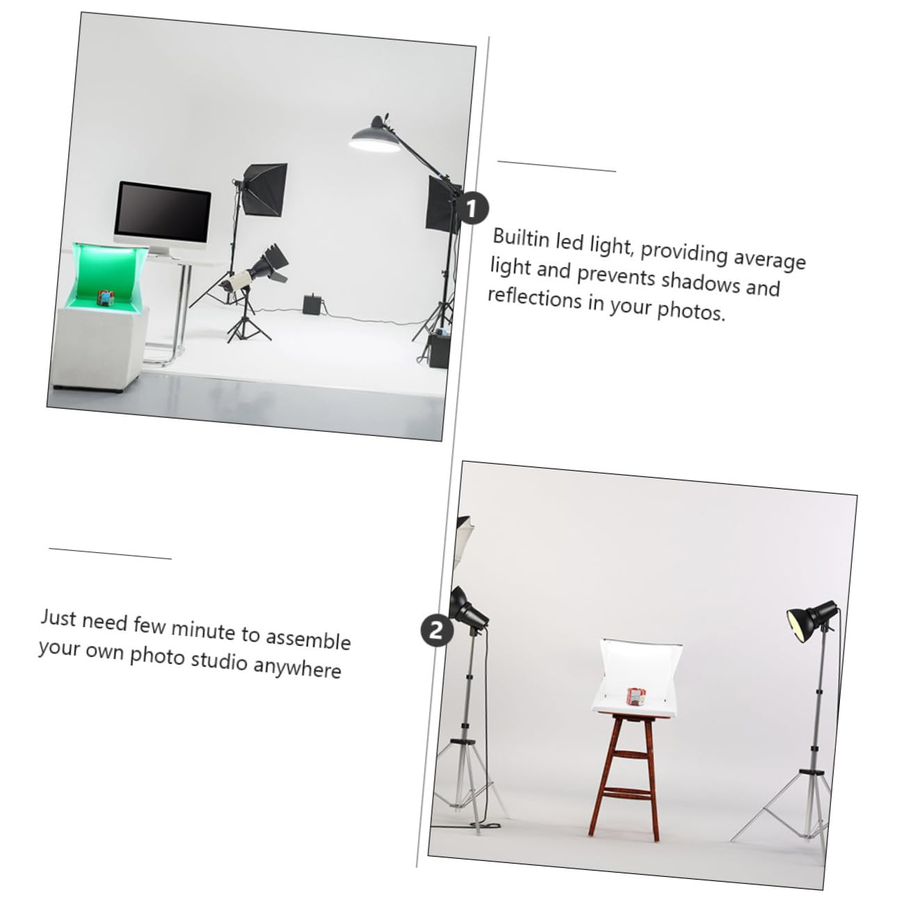 Mini Boîte Photo Portable 40cm Éclairage LED Réglable, Tente Photo Pliable en PVC et Polyester, Fond Photographique Blanc, pour Chaussures et Montres