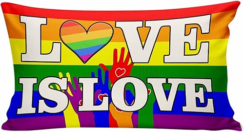Love is Love Pride - Fundas de almohada LGBT, funda de almohada de orgullo gay arco iris, suministros de fiesta para decoración del hogar, 20 x 12