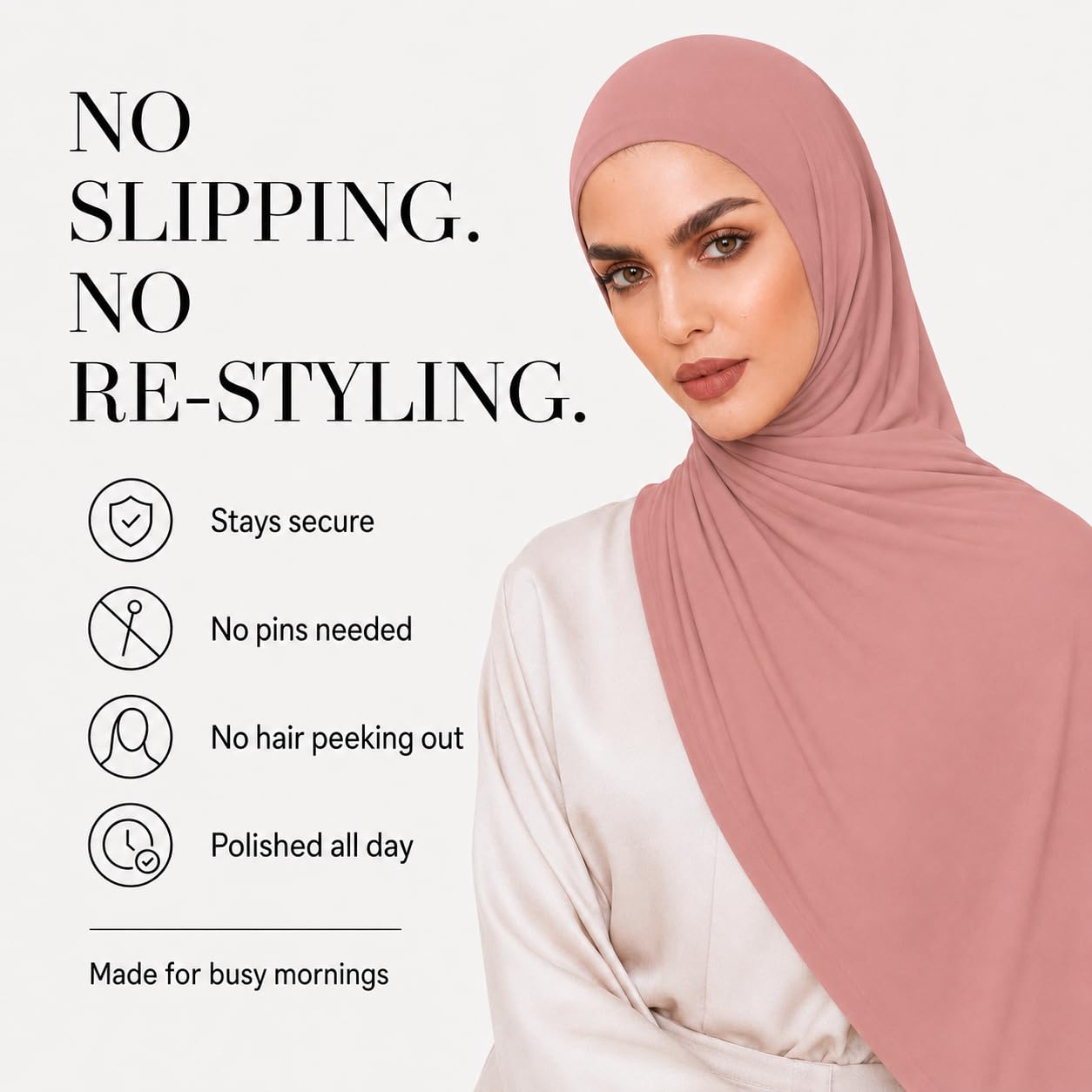 VOILE CHIC Instant Hidżab szalik dla kobiet – wysokiej jakości chusta na głowę z dżerseju, wyprodukowano w Turcji, Pudrowy róż, Pack of 1