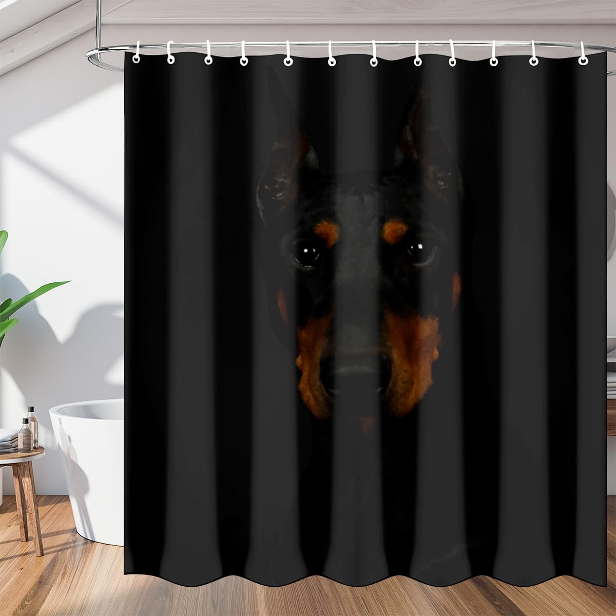 XMNYGJ Doberman Pinscher Dog Shower Curtain Fabric Shower Curtain Set with 12 Plastic Hooks Waterproof Cloth Farmhouse Washable Bath Curtains for