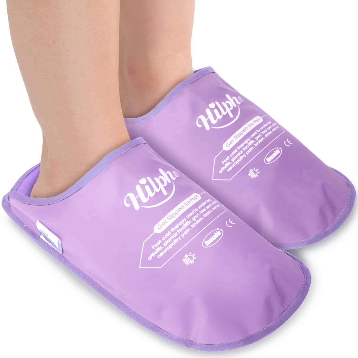 Hilph Foot Ice Pack Slippers for Plantar Fasciitis 2 Pack, Ice Pack for Feet Hot Cold Compression Therapy Gel Ice Slippers for Foot Neuropathy, Diabetic Foot, Swollen Feet, Gout Relief - Purple