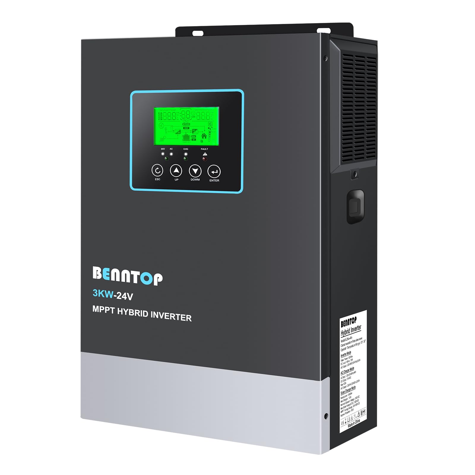 Inverter ibrido da 3000 W, 24 V DC a 230 V AC, pura sinus offgrid, inverter solare con regolatore solare MPPT da 80 A, max. ingresso PV 400 V, per batterie al piombo acido e al litio