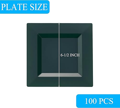 Miniatura 16 de 100 Pack Black Plastic Square Dessert Plates, 6.5" Disposable Salad Plates Heavy Duty Plates for Party, Wedding, Christmas, Easter