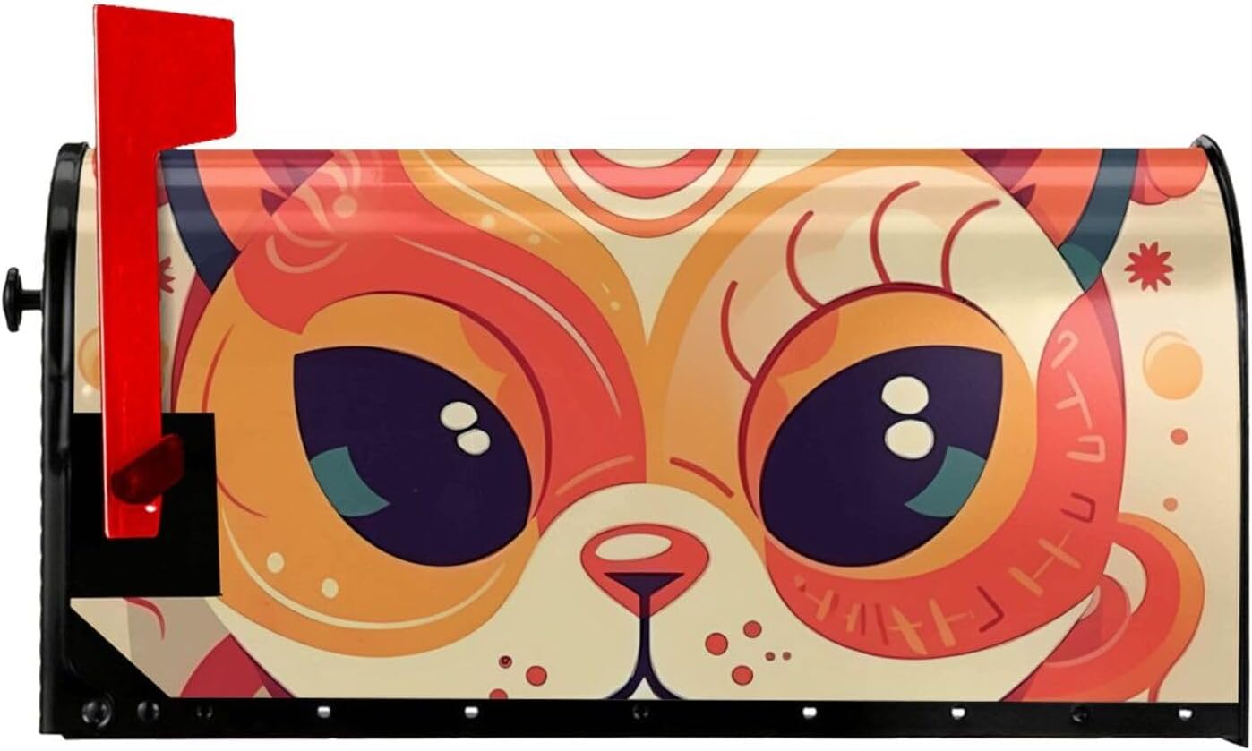 Mailbox Cover Mailbox Wraps Post Letter Box Cover Patterned Cat Head Mailbox Post Cover for Garden Yard Decor 25.5x21 in, White, B54N5H4JHGHI