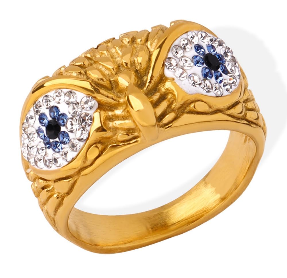 LYLYMIMIWomen's Diamond Ring Stainless Steel Signet Biker Ring Vintage Animal Demon Eye Owl Rings for Men Women Statement Jewelry