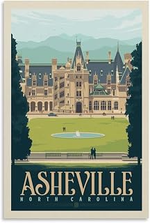 USA Vintage Travel Poster Asheville, NC Biltmore Estate Art Poster Canvas Painting Decor Wall Print Photo Home Modern Decorative Posters Framed/Unframed 16x24inch(40x60cm)